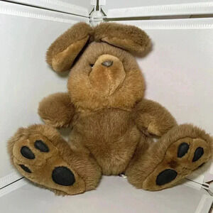 Vintage Mervyns Playful Pals Brown Bunny Rabbit Plush Black Vinyl Feet Stuffed
